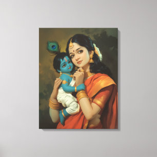 Maa Yashoda och Little Krishna Canvas Wall Art