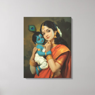 Maa Yashoda och Little Krishna Canvas Wall Art