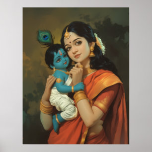 Maa Yashoda och Little Krishna Poster