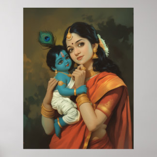 Maa Yashoda och Little Krishna Poster