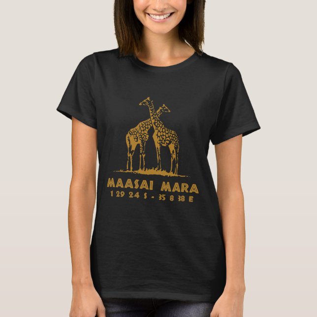 Maasai Mara Coordinates Giraffe T Shirt (Framsida)