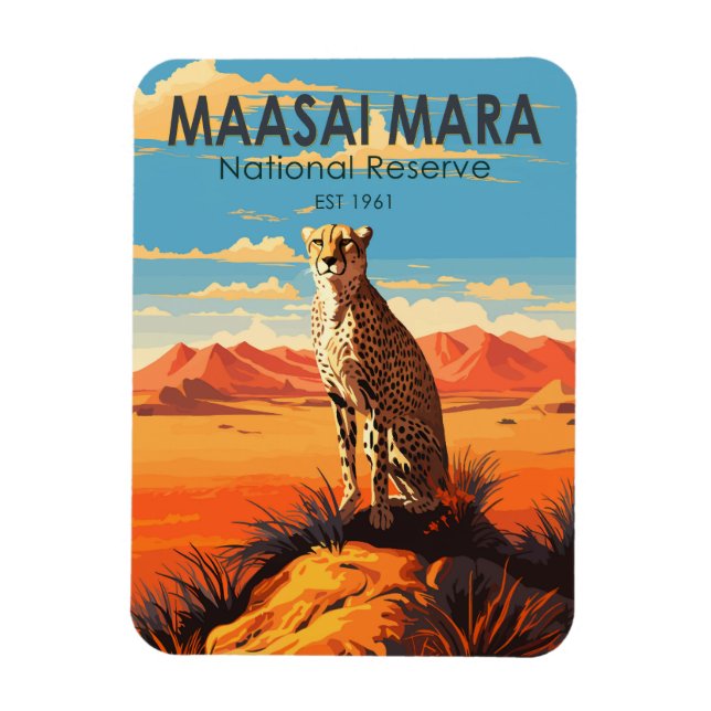 Maasai Mara National Reserve Cheetah Travel Art Magnet (Vertikal)