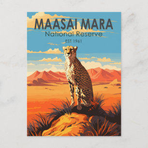 Maasai Mara National Reserve Cheetah Travel Art Vykort