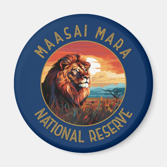 Maasai Mara National Reserve Lejon Retro Distress Magnet (Framsidan)