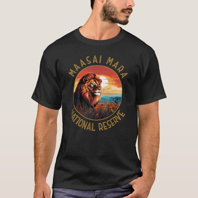 Maasai Mara National Reserve Lejon Retro Distress T Shirt (Framsida)