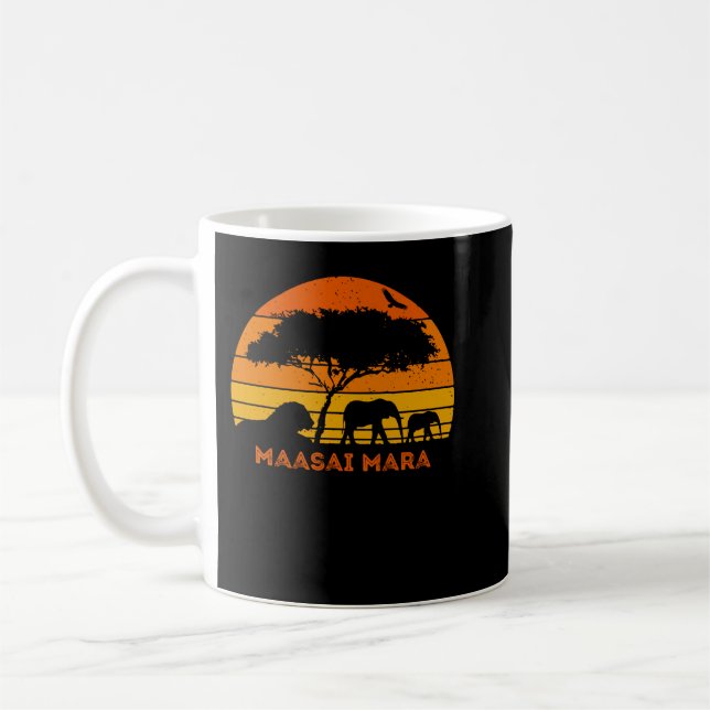 Maasai Mara Safari Elephant Lejon Sunset Kenya Saf Kaffemugg (Vänster)