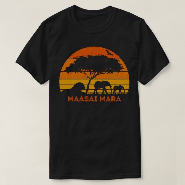 Maasai Mara Safari Elephant Lejon Sunset Kenya Saf T Shirt (Design framsida)