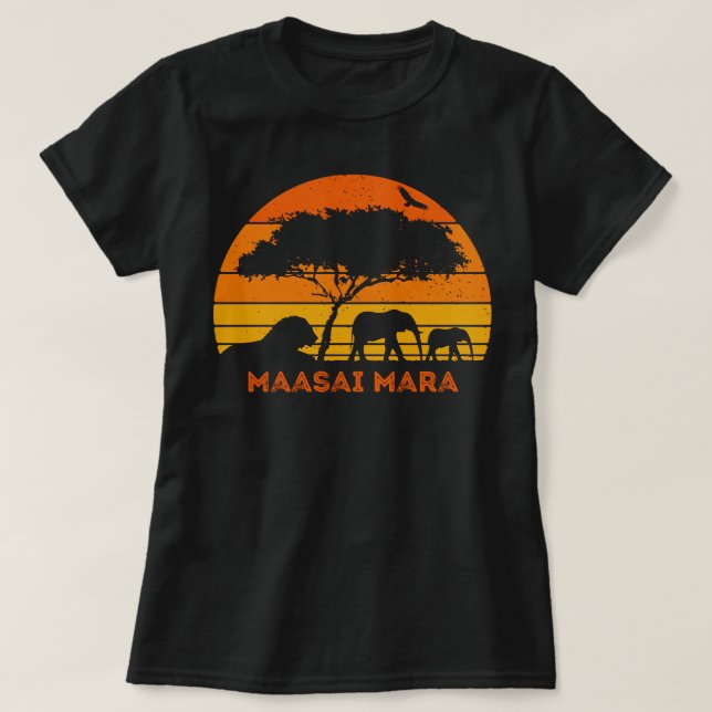 Maasai Mara Safari Elephant Lejon Sunset Kenya Saf T Shirt (Design framsida)