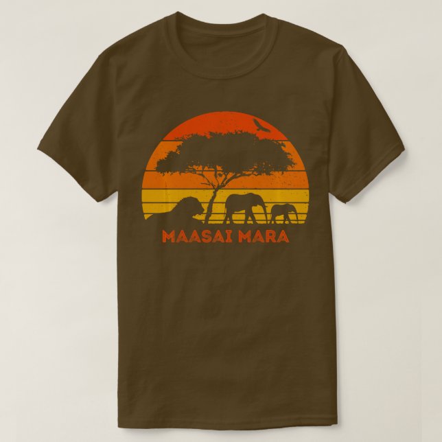 Maasai Mara Safari Elephant Lejon Sunset Kenya Saf T Shirt (Design framsida)