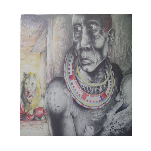 Maasai Mor & Child med Lejon Art Print/Graphic Anteckningsblock (Framsida)