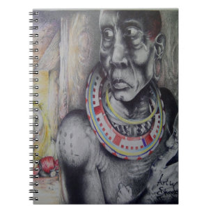 Maasai Mor & Child med Lejon Art Print/Graphic Anteckningsbok