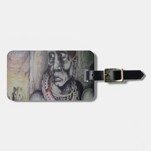 Maasai Mor & Child med Lejon Art Print/Graphic Bagagebricka (Horisontell Framsida)