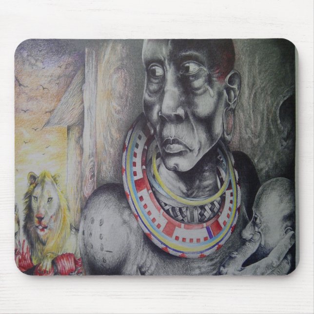 Maasai Mor & Child med Lejon Art Print/Graphic Musmatta (Framsidan)