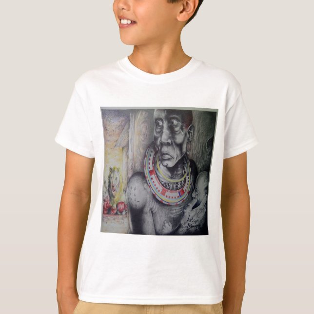 Maasai Mor & Child med Lejon Art Print/Graphic T-shirt (Framsida)