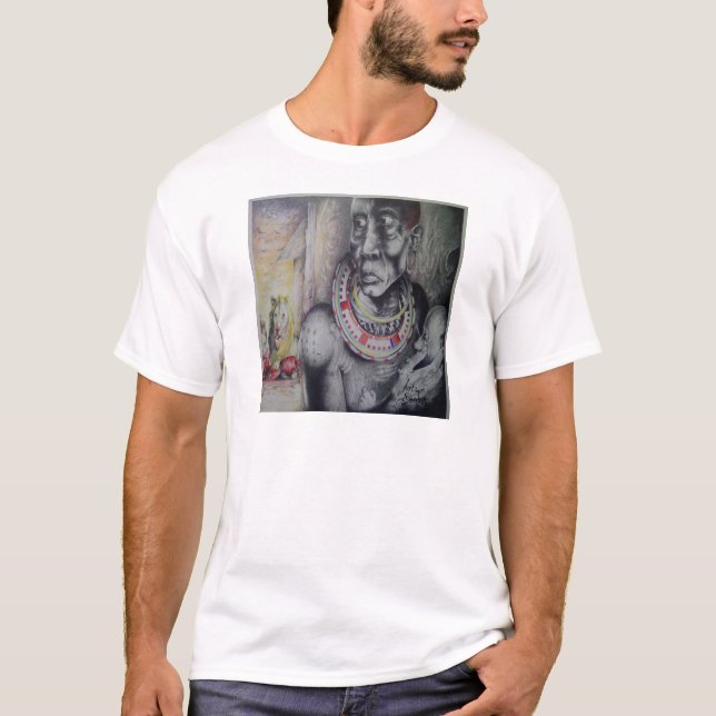 Maasai Mor & Child med Lejon Art Print/Graphic T-shirt (Framsida)