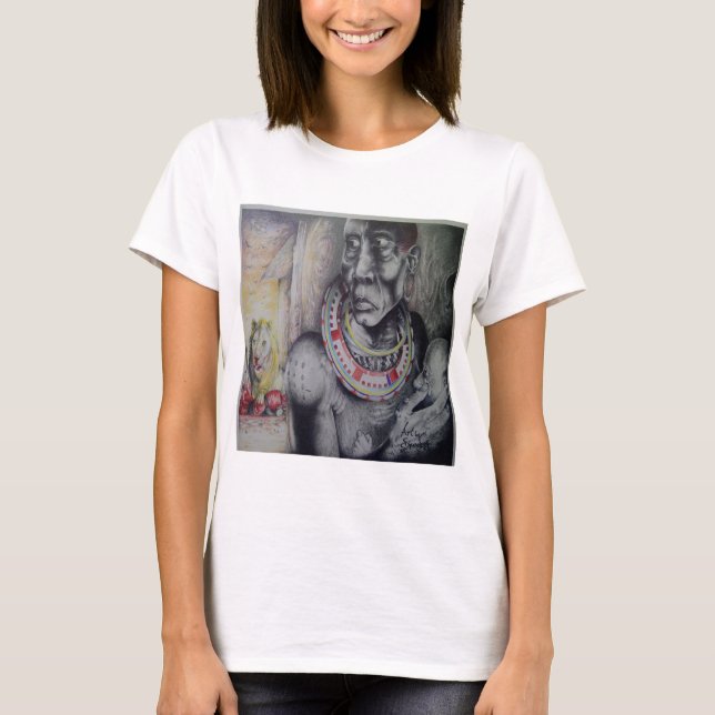Maasai Mor & Child med Lejon Art Print/Graphic T-shirt (Framsida)