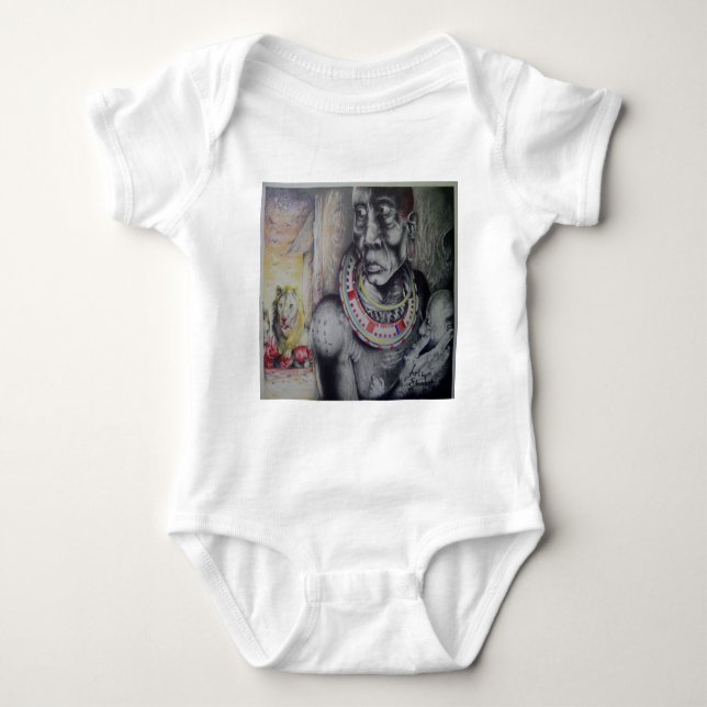 Maasai Mor & Child med Lejon Art Print/Graphic Tee (Framsida)