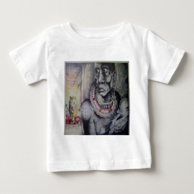 Maasai Mor & Child med Lejon Art Print/Graphic Tee (Framsida)