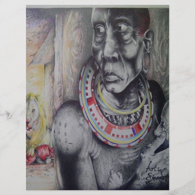 Maasai Mor och Barn med Lejon Konsttryck (Framsida)