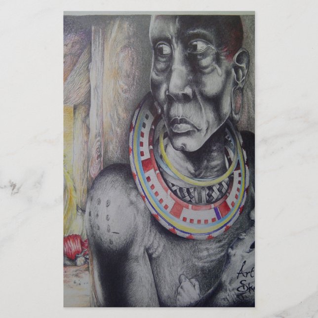 Maasai Mor och Child med Lejon Art Print/Graphi Brevpapper (Framsida)