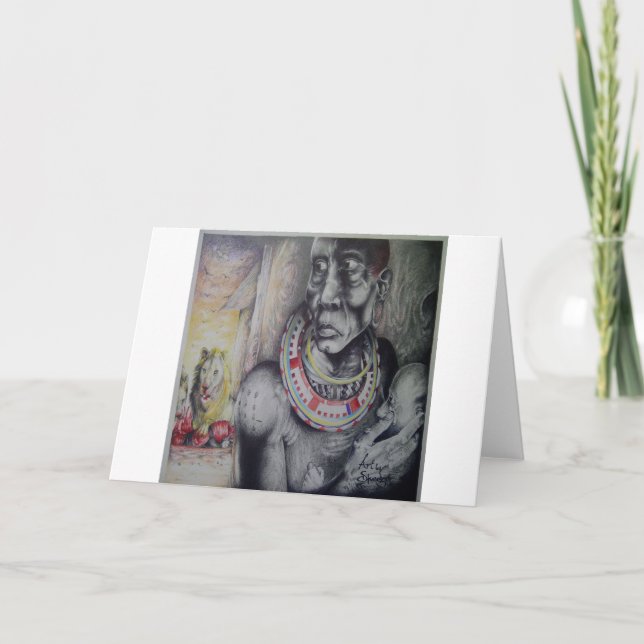 Maasai Mor och Child med Lejon Art Print/Graphi Kort (Framsida)