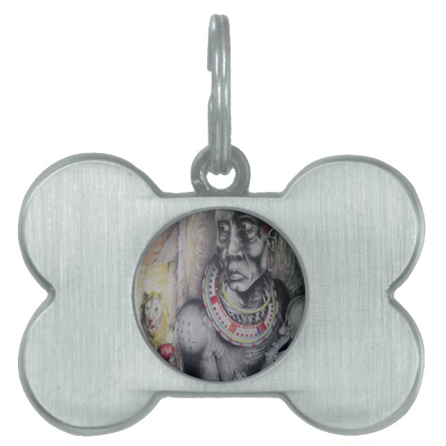 Maasai Mor och Child med Lejon Art Print/Graphi Namnbricka Husdjur (Framsidan)