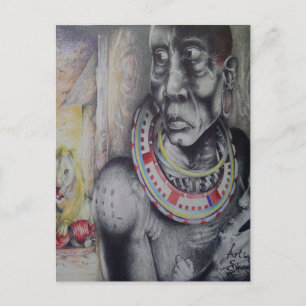 Maasai Mor och Child med Lejon Art Print/Graphi Vykort