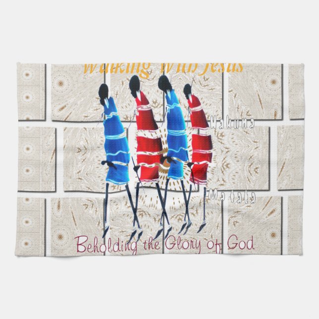 Maasai Morans Christian Art Skriv ut Kökshandduk (Horisontell)