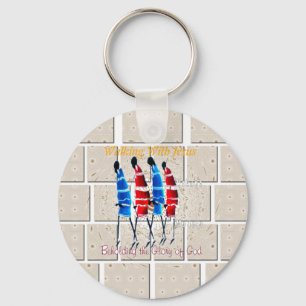 Maasai Morans Christian Art Skriv ut Nyckelring