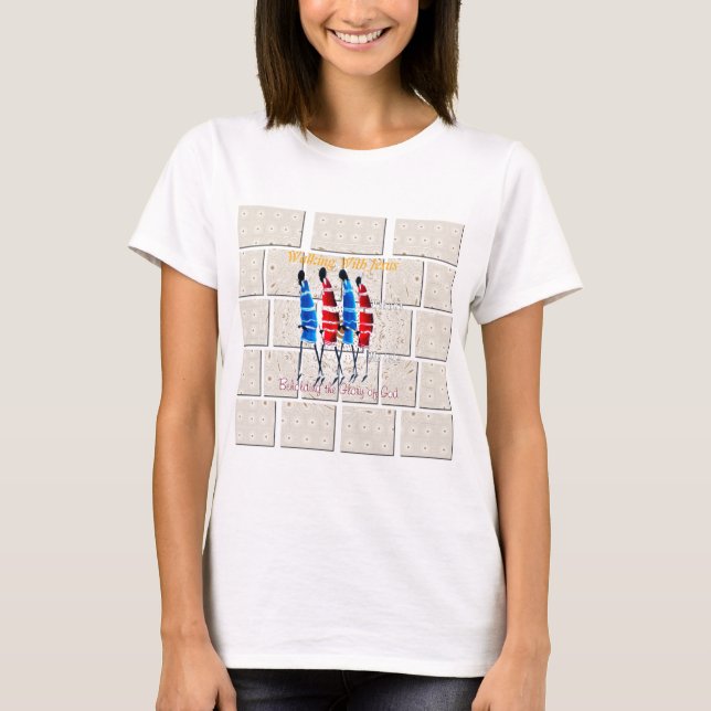 Maasai Morans Christian Art Skriv ut T-shirt (Framsida)