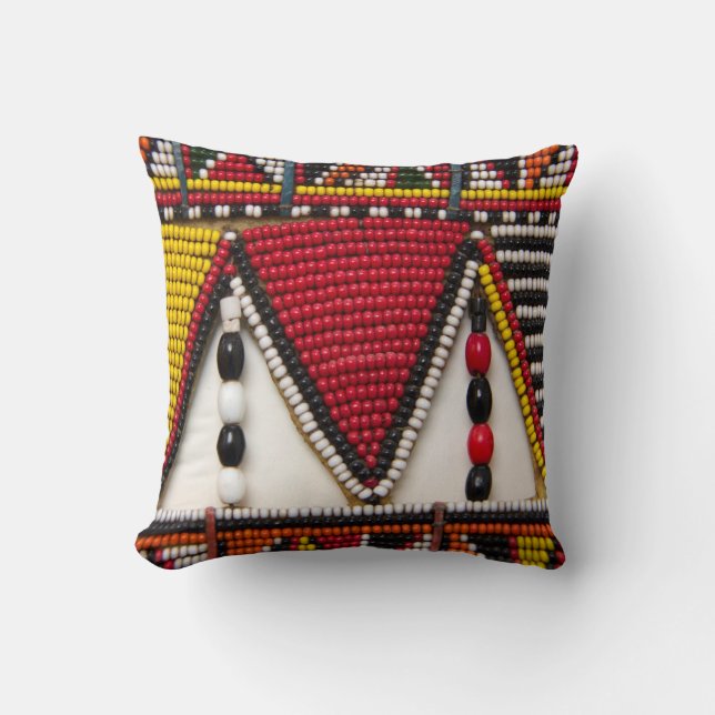 Maasai-stammens pärlarbete kudde (Framsida)