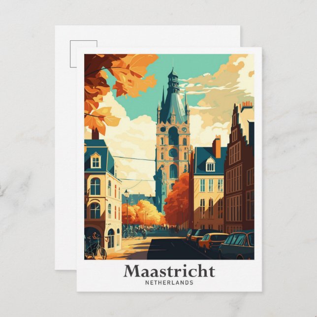Maastricht Nederländerna Vintage resor Illustratio Vykort (Fram/baksida)
