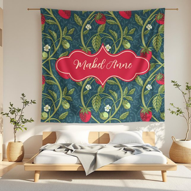 Mabel Anne Mörk blått Strawberry Vine Fleecefilt (detail)