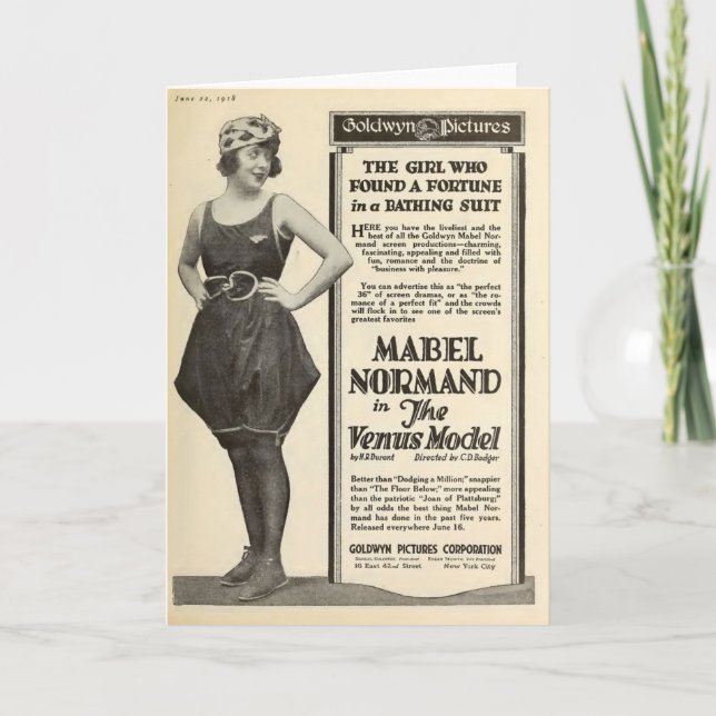Mabel Normand 1918 bad kostym porträtt tyst Kort (Framsida)