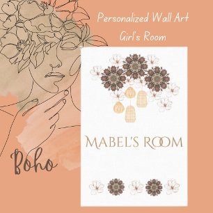 Mabels rum (Personlig) Namn Boho-Blommigten Canvastryck