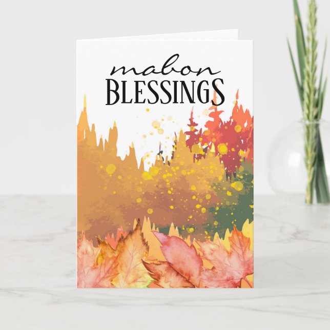 Mabon Autumnal Equinox Fall Träd & Löv Wicca Helgkort (Framsida)