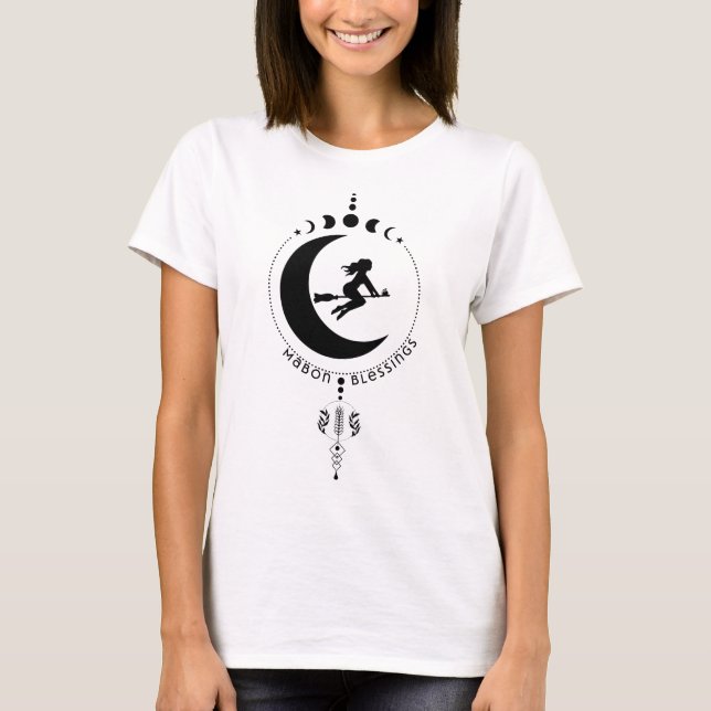 Mabon Blessings, häxa, måne, vete T Shirt (Framsida)