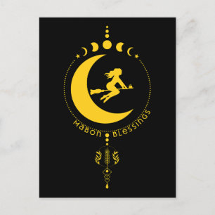 Mabon Blessings, häxa, måne, vete Vykort