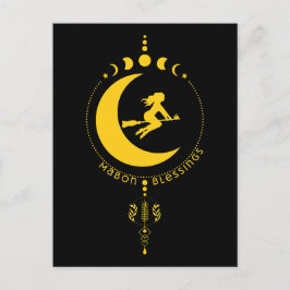 Mabon Blessings, häxa, måne, vete Vykort