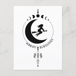 Mabon Blessings, häxa, måne, vete Vykort