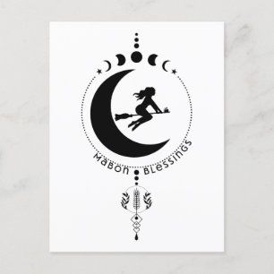 Mabon Blessings, häxa, måne, vete Vykort
