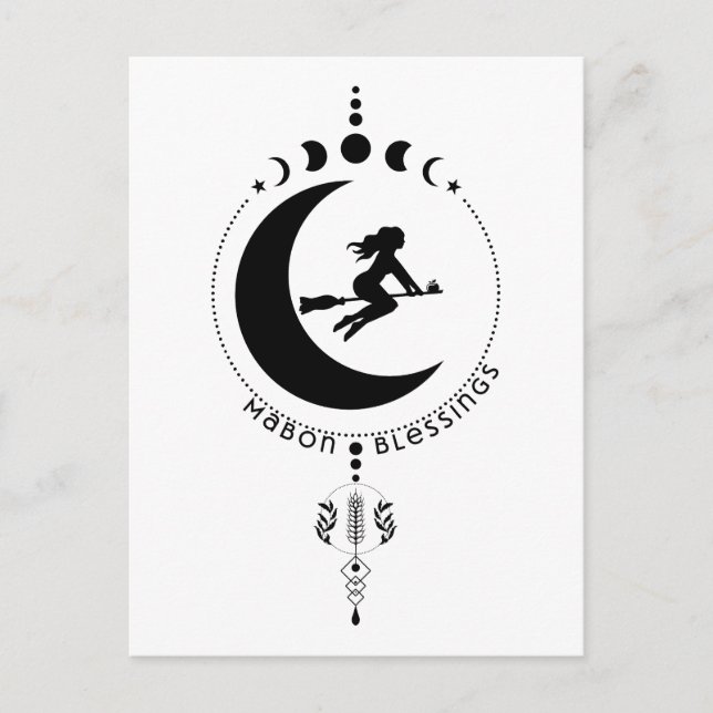 Mabon Blessings, häxa, måne, vete Vykort (Framsida)