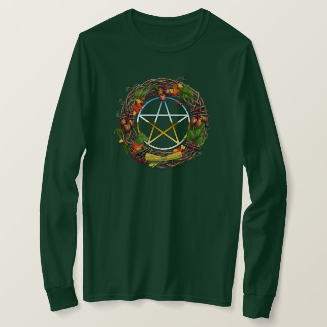 Mabon Grapine Vine Wand with Pentacle T Shirt (Design framsida)