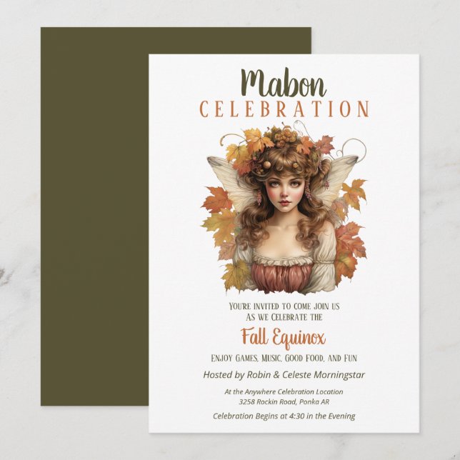 Mabon Harvest Fall Equinox Retro Fairy Inbjudningar (Fram/baksida)
