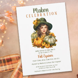 Mabon Harvest Fall Equinox Retro Pumpkin Witch Inbjudningar