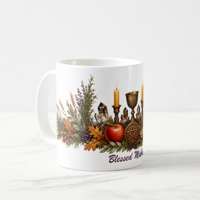 Mabon Wiccan-altare Höstjämningsmugg Kaffemugg (Framsida vänster)