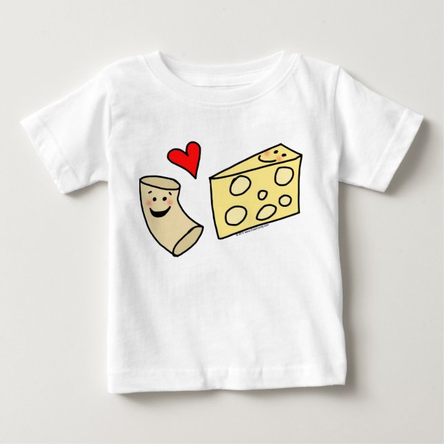 Mac älskar ost, rolig gullig Macaroni + Ost Tee Shirt (Framsida)