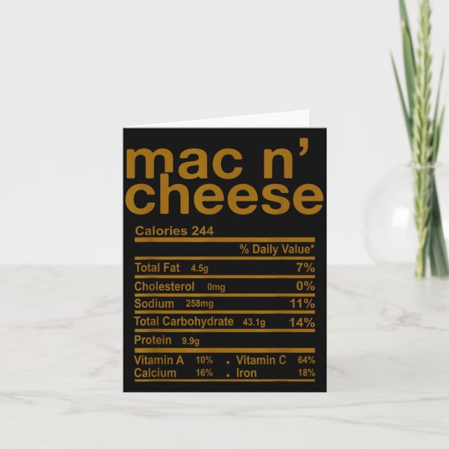 Mac And Cheese Nutrition Facts Funny Thanksgiving  Kort (Framsida)