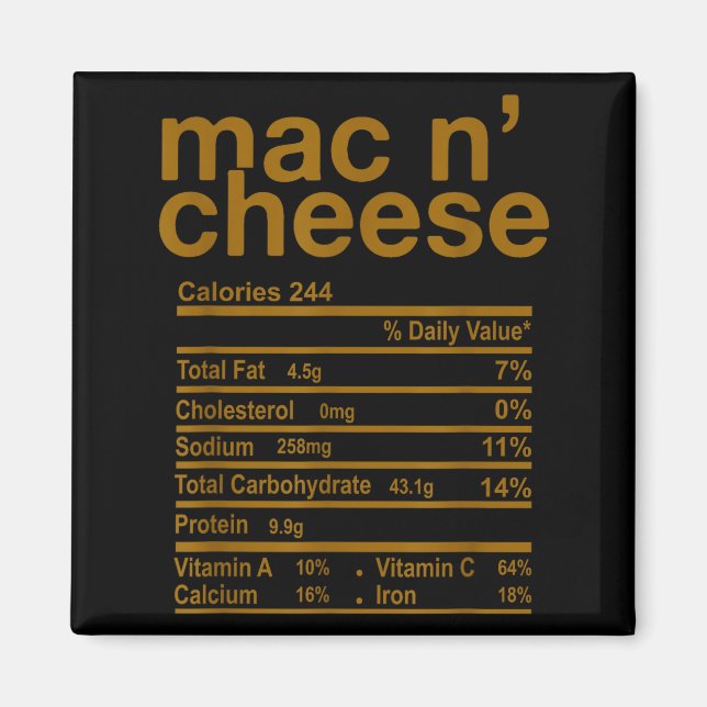 Mac And Cheese Nutrition Facts Funny Thanksgiving  Magnet (Framsidan)