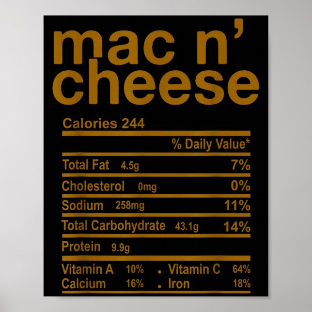 Mac And Cheese Nutrition Facts Funny Thanksgiving  Poster (Framsidan)